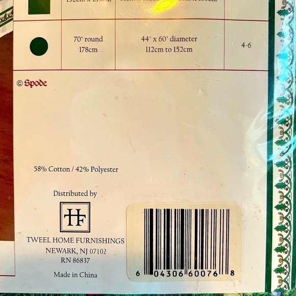 Spode Christmas Tree Tablecloth 70" Round WHT Damask RED Ribbon Tweel NEW Unused - Picture 6 of 6